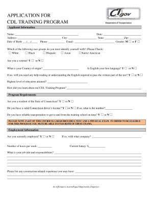 CDL Training Program Application