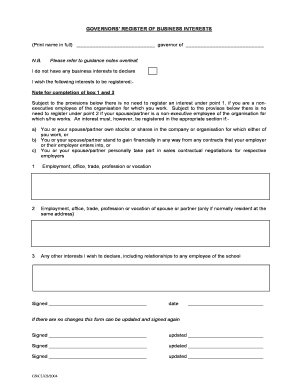 Governor's Business Interests Declaration Form