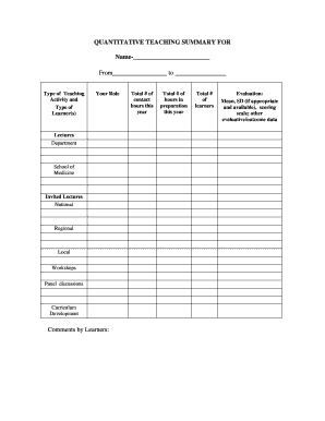 Quantitative Teaching Summary Form