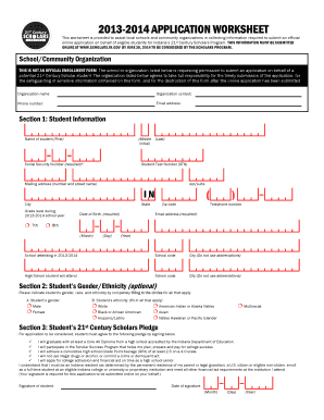 Indiana 21st Century Scholars Program Application Worksheet