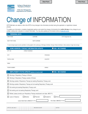 Change of INFORMATION - CRTO