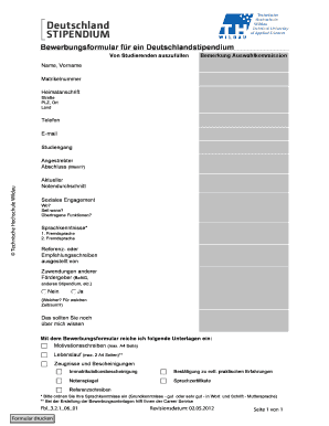 Bewerbungsformular für ein Deutschlandstipendium