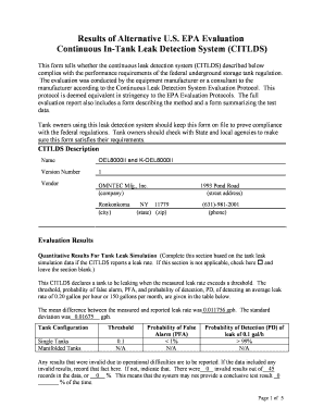 US EPA Evaluation Form for Continuous In-Tank Leak Detection System