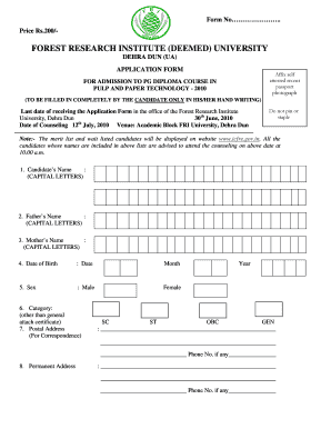 Form for the course of Pulp Paper - icfre