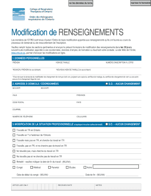 Formulaire de modification de renseignements