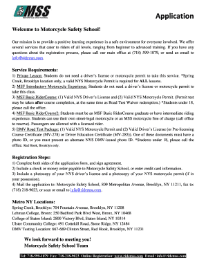 Motorcycle Safety School Application Form