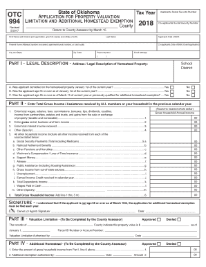 Oklahoma Property Valuation Limitation and Additional Homestead Exemption Application