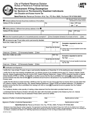 Portland Arts Tax Permanent Filing Exemption