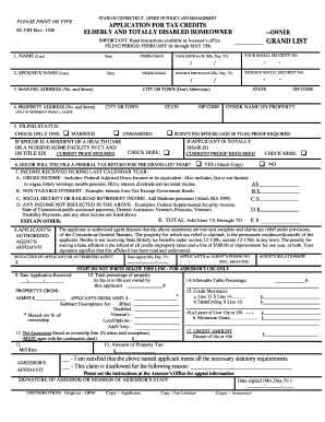 Connecticut Elderly or Disabled Homeowner Tax Relief Application
