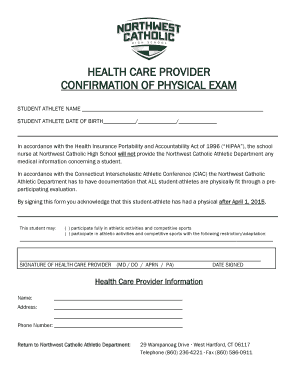 Health Care Provider Confirmation of Physical Exam