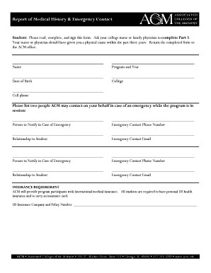 Medical History and Emergency Contact Form
