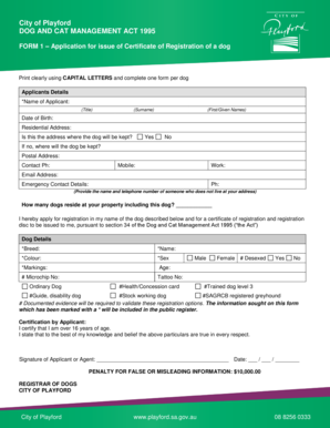 Dog Registration Application Form