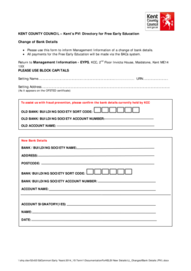 Kent Change of Bank Details Form