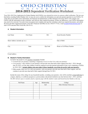 2014-2015 Dependent Verification Worksheet