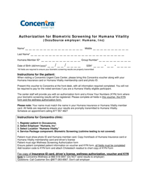 Authorization for Biometric Screening for Humana Vitality