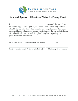 Acknowledgement of Receipt of Notice for Privacy Practice