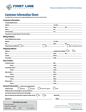 Customer Information Sheet