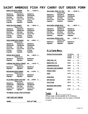 St Ambrose Fish Fry Carry Out Order Form