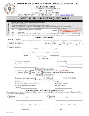 Florida A&M University Transcript Request Form