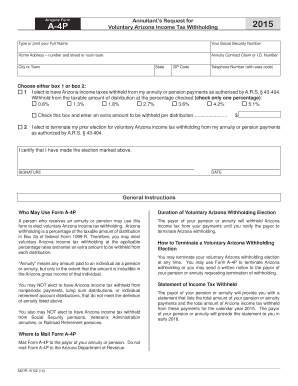 Arizona Form A-4P Voluntary Income Tax Withholding