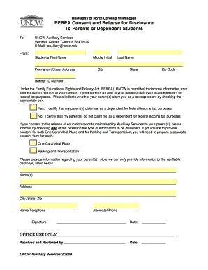 FERPA Consent and Release for Disclosure