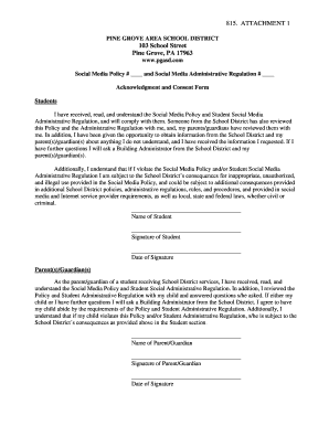 Pine Grove Area School District Social Media Policy Consent Form