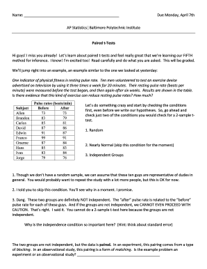 Paired t test guided notes - Baltimore Polytechnic Institute - bpi