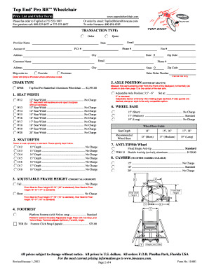 Top End Pro BBTM Wheelchair Order Form
