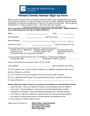 PatientFamily Advisor Sign-up Form - Q Corp - q-corp