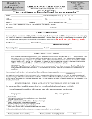 Athletic Participation Card