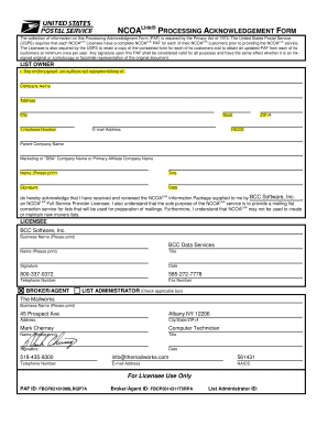 NCOALink Processing Acknowledgment Form
