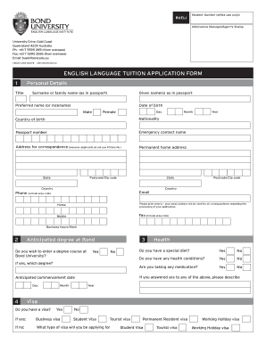 English Language Tuition Application Form
