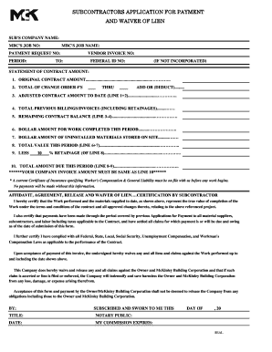 Subcontractor Application for Payment and Waiver of Lien
