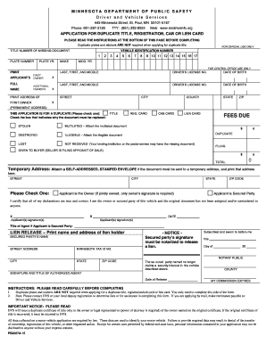 Minnesota Duplicate Title Application