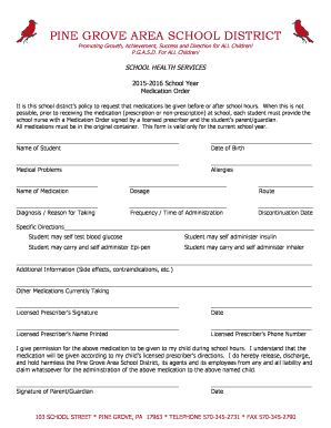 School Medication Order Form