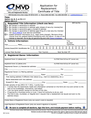 Montana Replacement Certificate of Title Application
