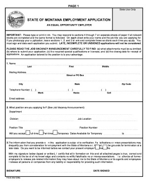Montana State Employment Application