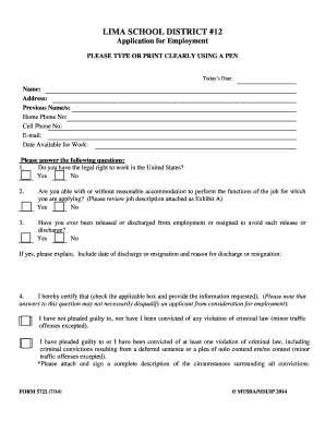 Lima School District Employment Application