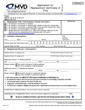 Montana Replacement Certificate of Title Application