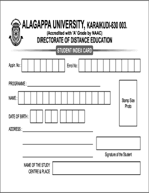 Alagappa University Student Index Card