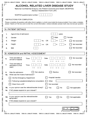 Alcohol Related Liver Disease Study Assessment Form