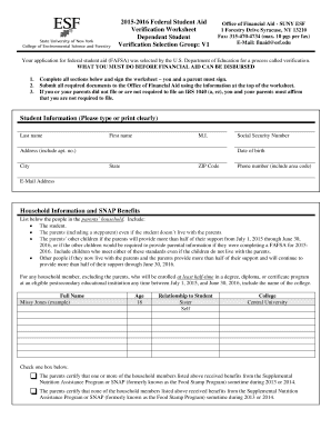 2015-2016 Federal Student Aid Verification Worksheet