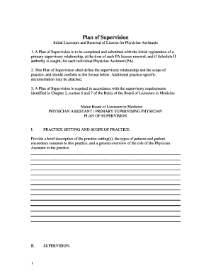 Plan of Supervision for Physician Assistants