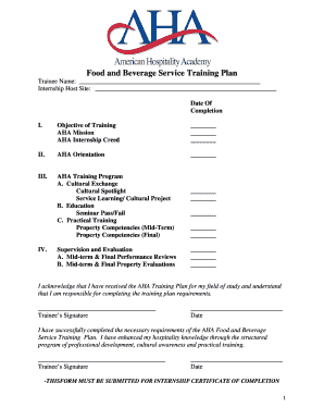 Food and Beverage Service Training Plan