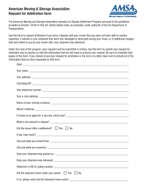American Moving Arbitration Request Form