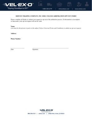 Velexo Arbitration Opt Out Form