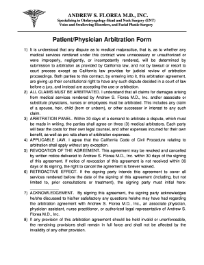 Patient Physician Arbitration Agreement