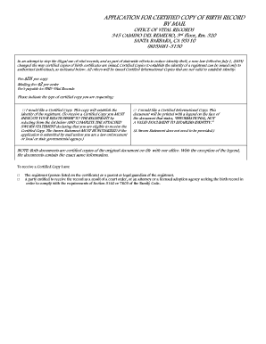 California Certified Copy of Birth Record Application