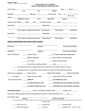 Santa Rosa City Schools Child Care Program Registration