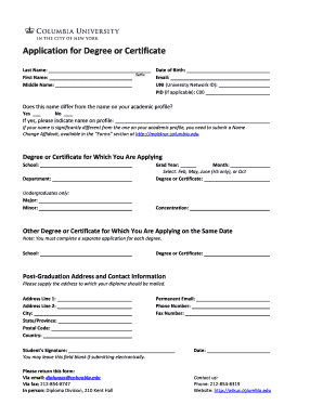 Columbia University Degree Application